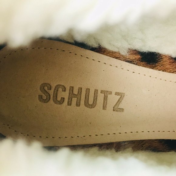 Schutz Lucille Vernizes Leopard Faux Sherling Lined Lace Up Booties - Picture 7 of 7